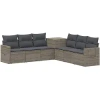 vidaXL Bankstel 7 st Grijs en Donkergrijs Poly Rattan en Staal