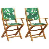 vidaXL Klapstoelen, 2 stuks, bladmotief, massief acaciahout en stof