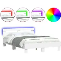 vidaXL Bedframe met hoofdeinde en LED-verlichting, wit, 120x200 cm