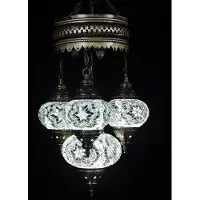 Halay Turkse hanglamp - mozaïek glas wit - 4 bollen - hoogte 80 cm - E-14 fitting