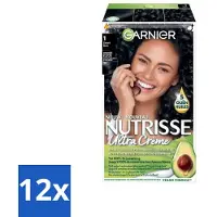 Garnier 12 x - Nutrisse Ultra Crème 1 - Haarkleuring - Zwart - Intens Voedend - Permanente Kleur - Haarverf - Permanente Haarkleur - Grijsdekking - Voedende Haarkleur - Nutrisse Ultra Crème