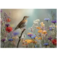 WALLARENA - Fotobehang - 400x280 cm - wilde bloemen, vogel en weide voor woonkamer en slaapkamer