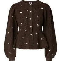 Pieces Gebreid vest 'PCSILLY' donkerbruin / lichtgroen / wit
