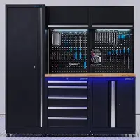 Datona Werkplaatsinrichting PREMIUM eiken met lade en deurenkast - 200 cm - Zwart