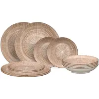 Cookinglife Serviesset Baia Bruin 12-delig / 4 personen - 4 dinerborden, 4 ontbijtborden en 4 diepe borden