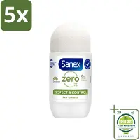 Sanex 5 x Deodorant Roller Zero% Normal Skin 50 ml - Grootverpakking - 24 Uur Deodorant - Aluminiumvrije Deodorant - Alcoholvrije Deodorant - Deodorant Voor Gevoelige Huid - Deodorant