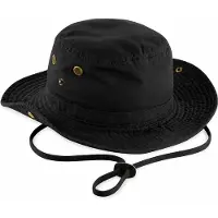Beechfield - Outback safari hoed - Bucket hat - Vissershoedje - Katoenen Zonnehoed met kinband - UPF50+ - 58 cm - Zwart