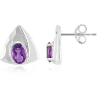 Cavill - Zilveren Oorbellen 925 Sterling Zilver Pd - Uruguay Amethist Ovaal 8x6mm - Paarse Edelsteen - Elegant Modern Ontwerp
