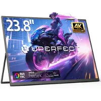 Uperfect 23.8-inch draagbare monitor met geïntegreerde houder, 3840x2160 QLED 4K, USB-C- en Mini-HDMI-poort, tweede scherm voor laptop/telefoon/spelconsole, VESA-montage mogelijk