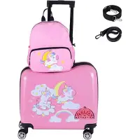Costway 2-delige Kinderkoffer en Rugzak - Handbagage waterdichte harde schaal - Kindertrolley en voetsteunen - Reiskoffer kind