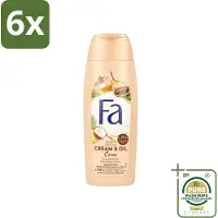 Fa - Douchecrème - Room & Olie Kokosnuss Kakaoboter - Verzachtend & Voedend - 250 ml - Voordeelverpakking - 6 stuks - Verzorgende douche - Cacaoboter