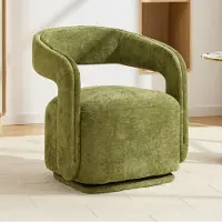 OKWISH Fauteuil 70 x 65,5 x 74 cm - 360 Graden Draaibaar Barrel Design - Voor Woonkamer Of Leeshoek - Chenille - Groen