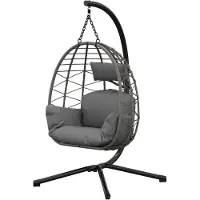 Happiq Hangende ei-stoel - verstelbaar hoogte, metalen frame, inclusief kussen en hoofdsteun - Metaal, Grijs Kussen