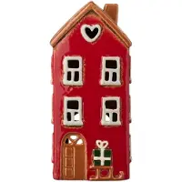 Ib Laursen - Keramieken Huisje - Kerst - Rood met Slee - Waxinelichthouder