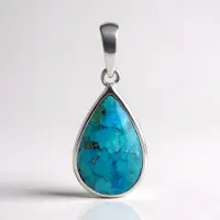 Cavill - Zilveren Hanger - 925 Sterling Zilver Geoxideerd - Blauwe Kingman Mohave Turkoois Peervormige Cabochon 2,35 ct - Elegant Sieraad