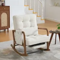STILVORA Schommelstoel - Moderne Relaxfauteuil Met Voetsteun - Ergonomische Fauteuil Met Zijvak, Lendenkussen En Verstelbare Rugleuning - Voor Woonkamer En Slaapkamer - Corduroy - Beige