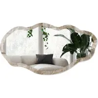 Wallfluent Beige Bladeren Spiegel - Beige Strakke Rechthoekige Spiegel - Organische Spiegel - Woonkamer - Scandinavisch - 45x90 cm - Totale afmeting 52x97 cm