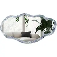 Wallfluent Geometrisch Patroon Spiegel - Blauw Strakke Rechthoekige Spiegel - Organische Spiegel - Woonkamer, Kantoor, Slaapkamer - Geometrisch - 45x90 cm - Totale afmeting 52x97 cm