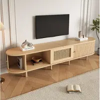 OKWISH Tv-Meubel - Lowboard Met 1 Lade En 2 Schuifdeuren - Voor Woonkamer En Eetkamer - MDF Natural Houtkleur - 180 x 40 x 40 cm
