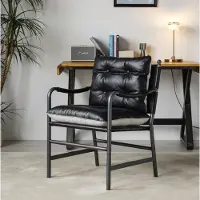 STILVORA Fauteuil 60 x 62 x 90 cm - Leren Fauteuil Met Armleuningen En Metalen Frame - Voor Woonkamer, Slaapkamer Of Kantoor - Zwart