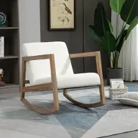 HAUSS SPOLE Schommelstoel - Relaxfauteuil Met Armleuningen En Dikke Bekleding - Voor Woonkamer, Slaapkamer En Kantoor - Hout En Stof Crèmewit