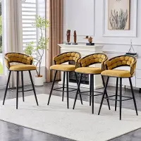 OKWISH Barkruk Set van 4 – Met Rugleuning En Voetensteun – Voor Keuken En Bar – Velvet En Metaal – Geel En Zwart