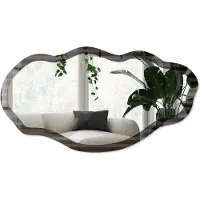 Wallfluent Donkere Strepen Spiegel - Bruin Rechthoekige Spiegel Voor Interieur - Organische Spiegel - Woonkamer, Kantoor, Hal - Modern - 45x90 cm - Totale afmeting 52x97 cm