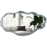 Wallfluent Rotsstructuur Spiegel - Grijs Strakke Rechthoekige Spiegel - Organische Spiegel - Badkamer, Woonkamer, Kantoor - Minimalistisch - 45x90 cm - Totale afmeting 52x97 cm