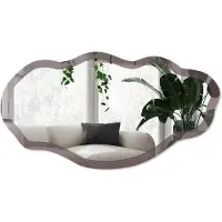 Wallfluent Grijze Kleur Spiegel - Paars Rechthoekige Spiegel Voor Interieur - Organische Spiegel - Kantoor, Woonkamer, Slaapkamer - Minimalistisch - 45x90 cm - Totale afmeting 52x97 cm