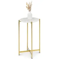 Idimex Bijzettafel CRATO met marmeren blad – brons/wit