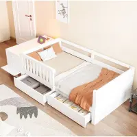 OKWISH Kinderbed 90 x 200 cm - Hoogslaper Met Bureaufunctie, Stopcontact En Led - Met Opbergruimte En Dubbellades - Voor Kinderen - Wit - Zonder Matras