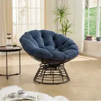 STILVORA Fauteuil 92 Cm - 360 Graden Draaibaar Met Dik Kussen - Voor Woonkamer Slaapkamer En Leeshoek - Rotan En Staal - Blauw Bruin