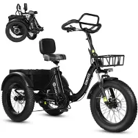 SmartAI Opvouwbaar Elektrisch Driewieler – 250W Dik Klapfiets E-Bakfiets – 48V 20.8Ah Accu – 20"x4.0" Vetbanden – 7 versnellingen – 130km Bereik – 20 Inch Elektrische vouwfietsen – Zwart