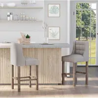 STILVORA Barkruk Set Van 2 Met Rugleuning En Knopenstiksel Voor Keukenbar En Thuisbar Hout Beige