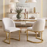STILVORA Eetkamerstoel - Set Van 2 - Comfortabele Chenille Zitting Met Dubbele Rugleuning En Gouden Metalen Poten - Voor Eetkamer En Woonkamer - Beige Goud