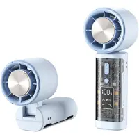 VHV - Handventilator - Mini ventilator - Draagbare ventilator - Turbo ventilator - Met koelplaat - Traploos instelbaar - Oplaadbaar - LED display - Voor op reis en vakantie - Blauw