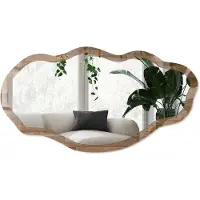 Wallfluent Houten Panelen Spiegel - Bruin Moderne Rechthoekige Wandspiegel - Organische Spiegel - Woonkamer, Hal, Kantoor - Minimalistisch - 45x90 cm - Totale afmeting 52x97 cm