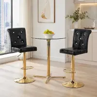 OKWISH Barkruk - Verstelbare Hoogte Met Rugleuning - Set Van 2 - Kunstleer - Vintage - Zwart - Voor Keukeneiland, Bar Of Eethoek