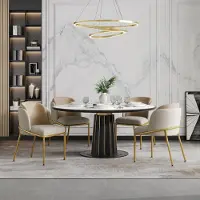 MODFU - Eetkamerstoelenset Van 4 - Verstelbare Voeten - Schuine Poten - Minimalistisch - Voor Eetkamer Of Kantoor - Hout En Metaal - Beige En Khaki