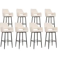 DS4U - Lenon barkruk 75 cm - Set van 8 - Ivoor - Boucle - Met armleuning
