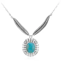 Cavill - Geoxideerde 925 Sterling Zilver Ketting - Blauwe Kingman Mohave Turkoois 7,003 ct - Ovale Cabochon - Verstelbaar - Boho Chic & Handgemaakt
