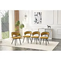 OKWISH Eetkamerstoel – Luxe Gewikkelde Rugleuning – Set Van 2 – Velvet En Metaal – Modern – Geel/Zwart – Voor Eetkamer, Woonkamer Of Slaapkamer