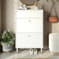 HAUSS SPOLE Schoenenkast - Smal Staand Model Met Lade En Twee Kleppen - Voor Hal En Smalle Gang - MDF En Spaanplaat - 65x24x104 Cm - Wit