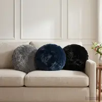 vidaXL Kussensloop 2 st HEERLEN Marineblauw Ø 40 cm Nep Konijnenbont