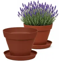 Eda Romeo Bloempot en onderschaal - 4x - D25 x H20 cm - terracotta - kunststof - binnen en buiten