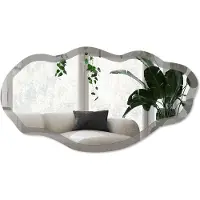 Wallfluent Donkergrijs Spiegel - Blauw Rechthoekige Spiegel Met Modern Design - Organische Spiegel - Woonkamer - Minimalistisch - 45x90 cm - Totale afmeting 52x97 cm