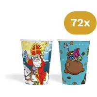 We Fiesta 72x Sinterklaas Bekertjes 210ml FSC - Papieren Bekers Sint & Cadeauzak - Pakjesavond Tafelservies