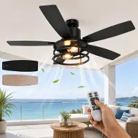 Lapamax Zwart Plafondventilator met Verlichting 132 cm –Modern industrieel Ventilator Lamp met Afstandsbediening – 6 Snelheden, Timer en Zomer/Winterstand – Voor Slaapkamer, Werkkamer en Veranda