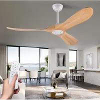 HAUSS SPOLE Ventilator – 52 Inch Plafondventilator Met 3 Houten Bladen En Afstandsbediening – 132 Cm – Metaal En Hout – Wit En Naturel – Voor Woonkamer En Terras