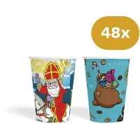 We Fiesta 48x Sinterklaas Bekertjes 210ml FSC - Papieren Bekers Sint & Cadeauzak - Pakjesavond Tafelservies
